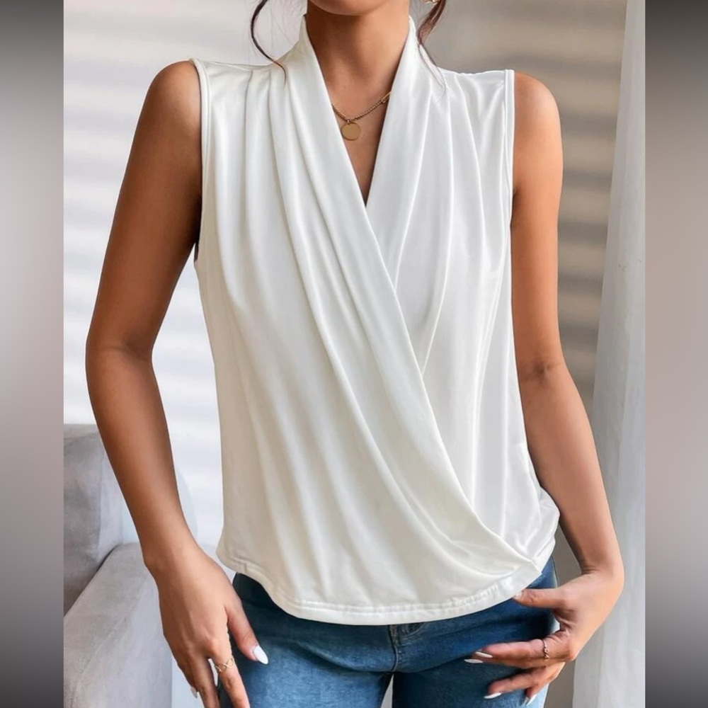 Luxe camel surplice neck wrap top - Picture 7 of 16